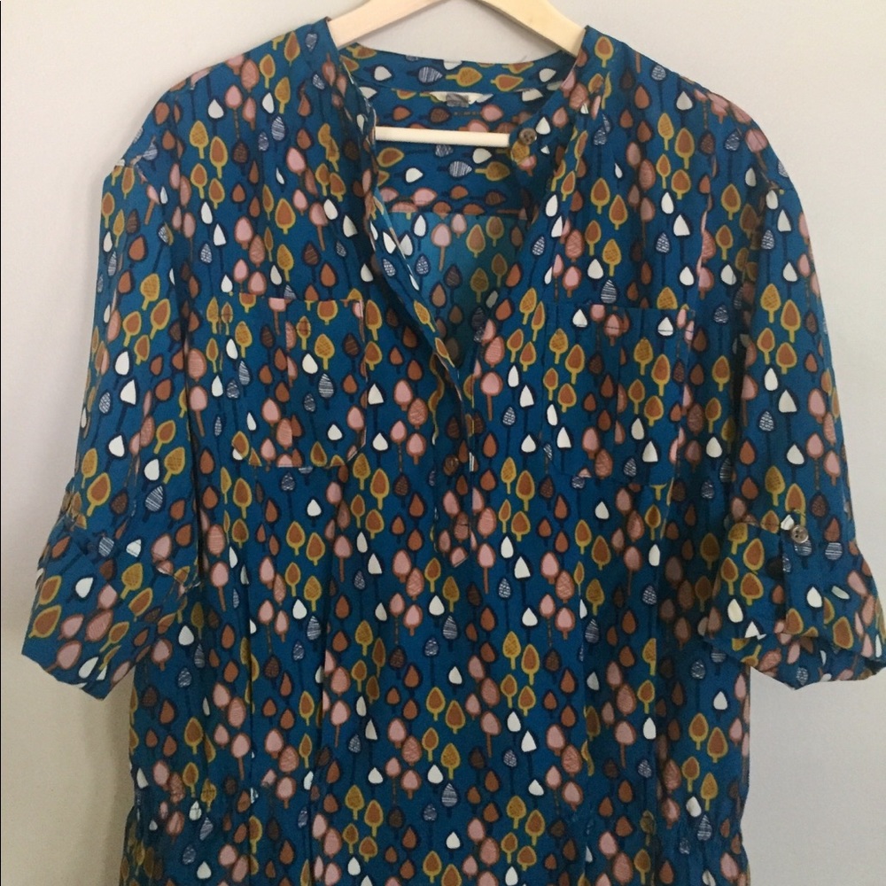 Fossil—Blue Dress/Tunic Abstract Tree Print—L